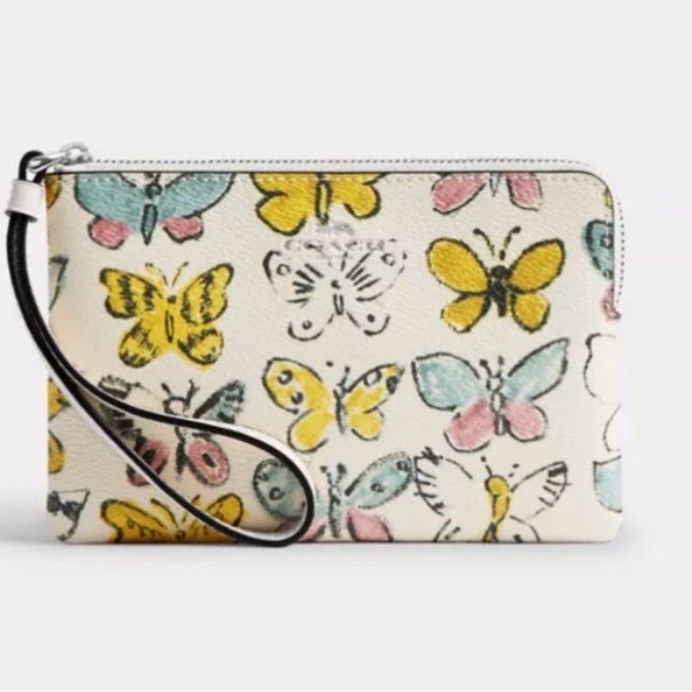 NWT Coach Corner Zip Wristlet with Butterfly Print